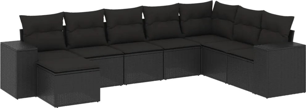 vidaXL Set mobilier de grădină cu perne, 8 piese, negru, poliratan