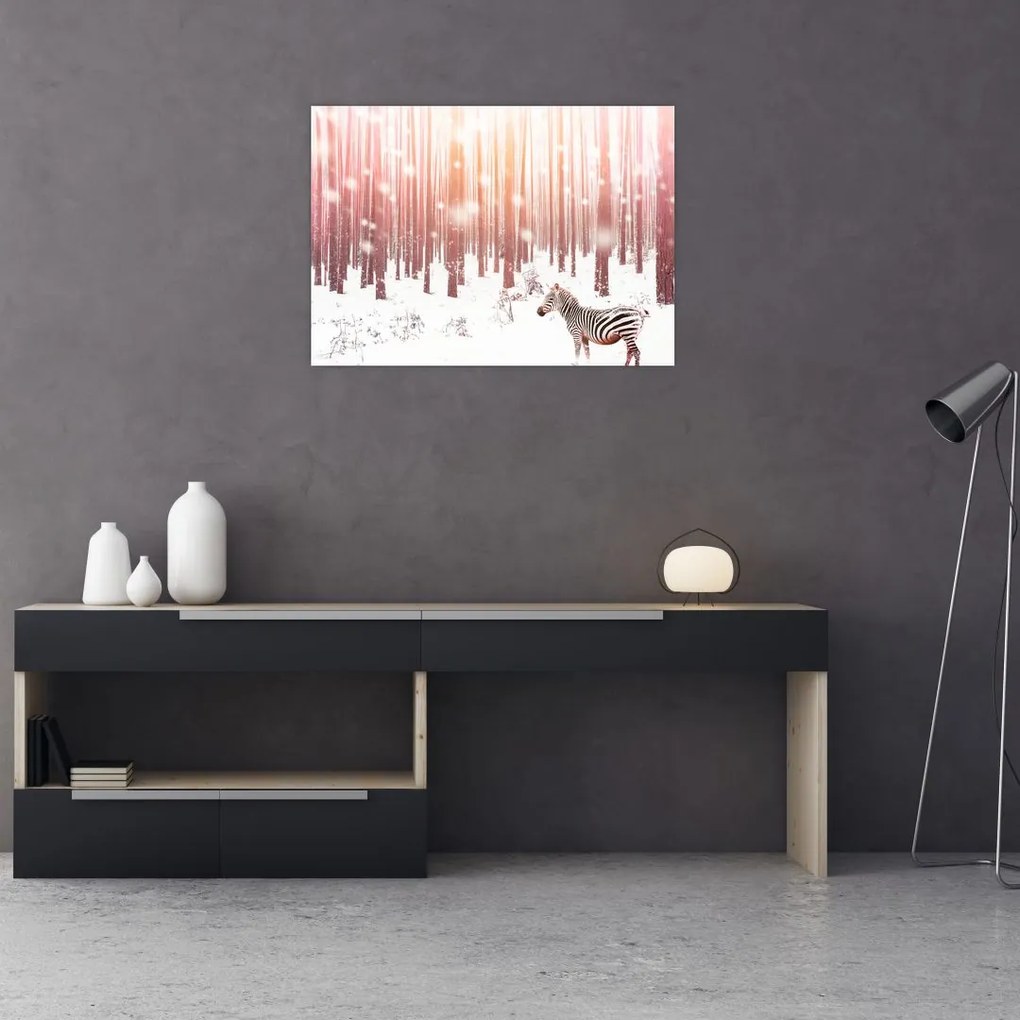 Tablou - Zebra în pădurea înzăpezită (70x50 cm)