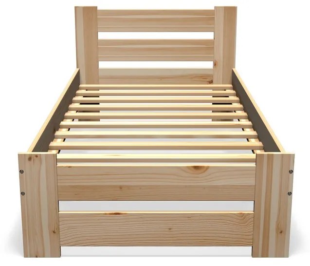 Expedo Pat din lemn masiv STUDY + somieră GRATIS, 140x200cm, natural/lac nu