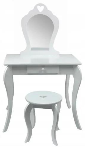 Masa de toaleta, machiaj, pentru copii, alba, cu oglinda si taburet, 71x50x108 cm