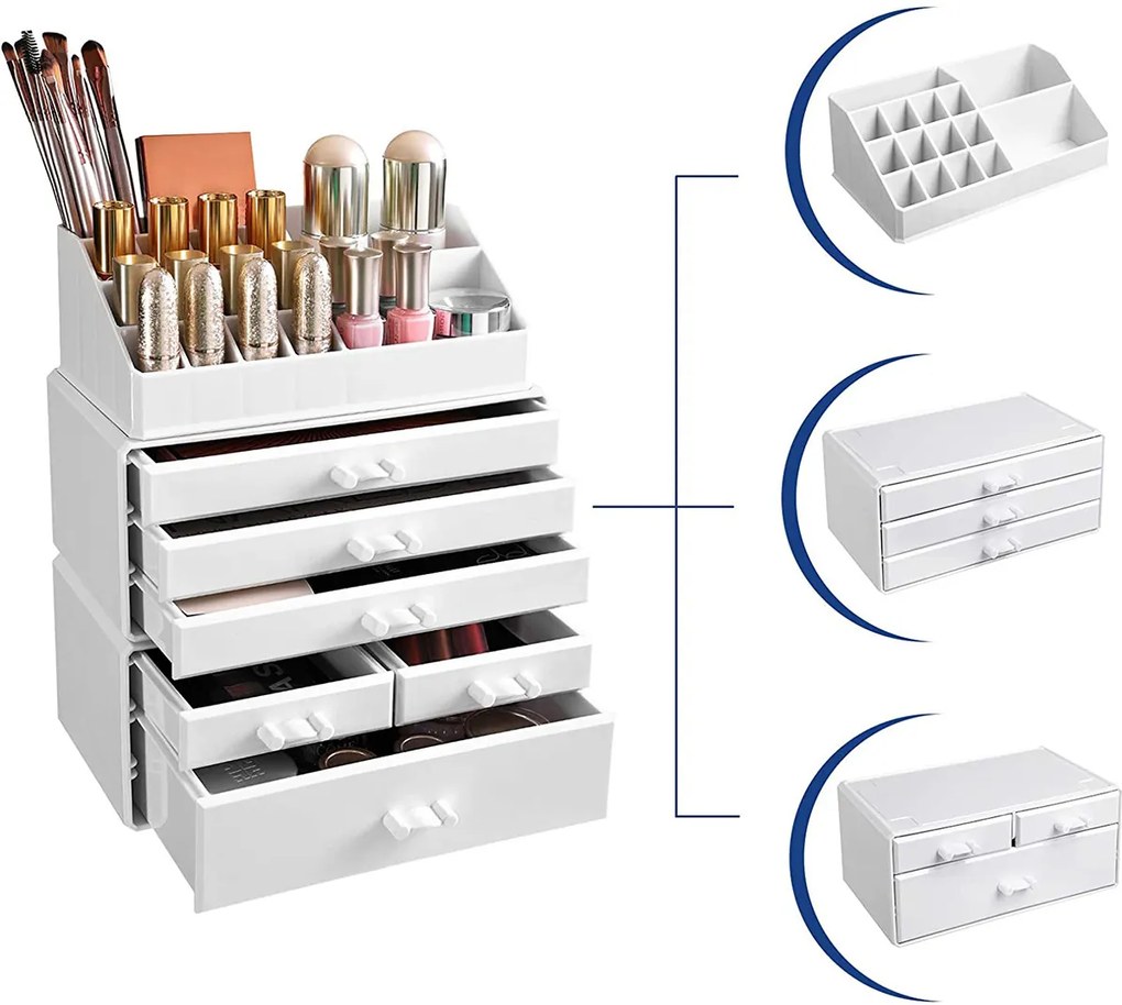 Organizator cosmetica/machiaj cu 6 sertare Alb