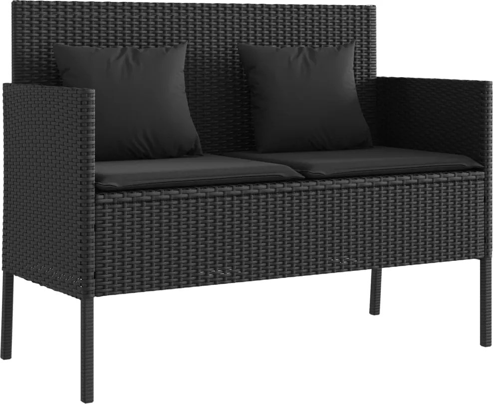 vidaXL Bancă de grădină cu perne, negru, poliratan