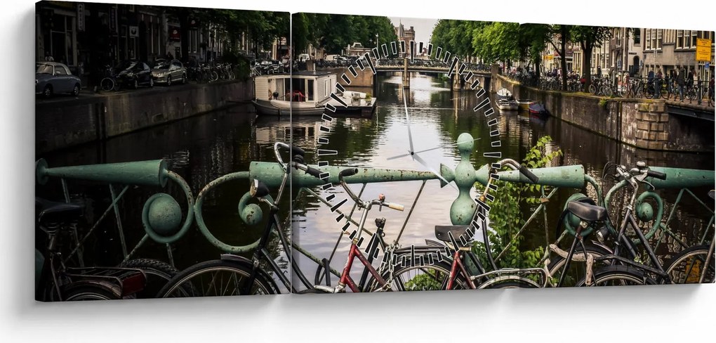 Tablou cu bicicleta în oraș (cu ceas) (90x30 cm)