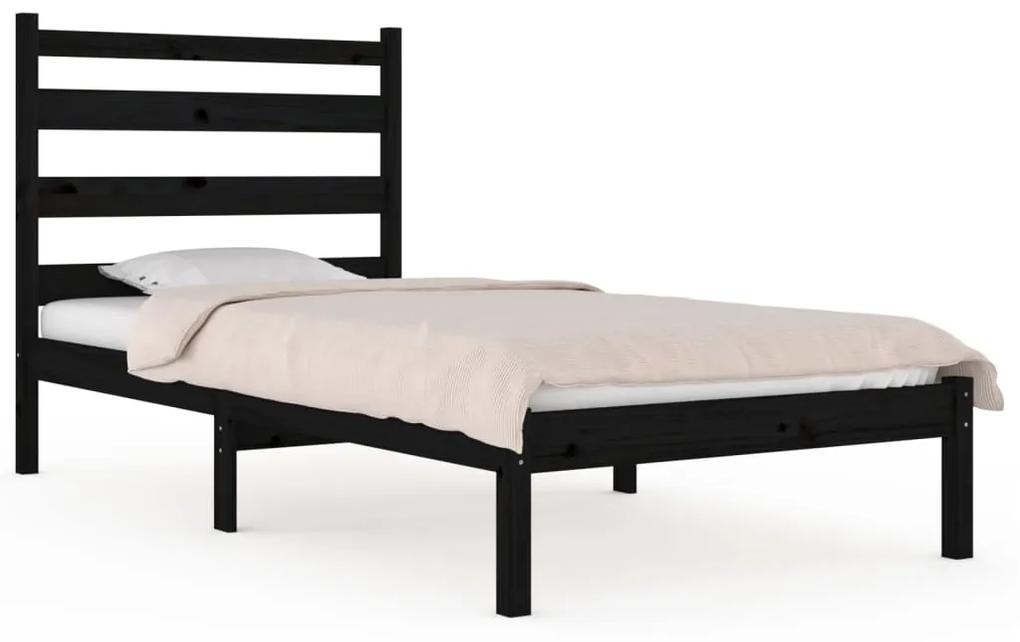 3103612 vidaXL Cadru de pat mic single, negru, 75x190 cm, lemn masiv de pin