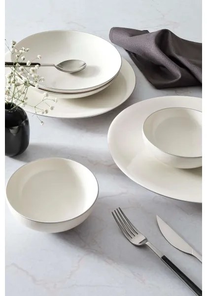 Set de masă 18 piese, porțelan, alb/argintiu