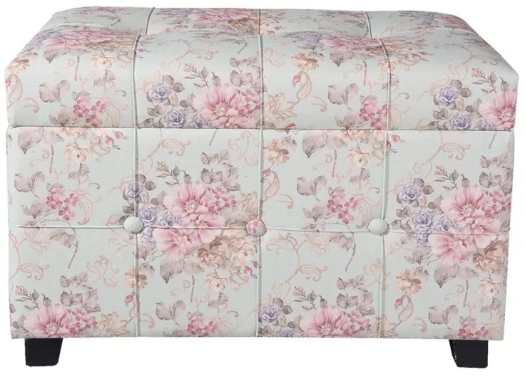Pouf shabby chic, roz, cu imprimeu floral si spatiu de depozitare, 61x37x43 cm