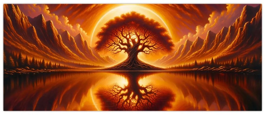 Tablou – Arbore în soare sângeriu (120x50 cm)