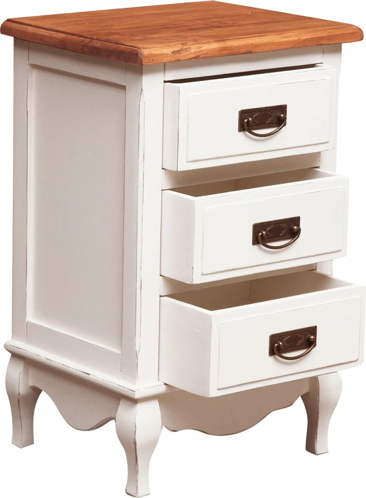 Noptiera, L45 36 H70 cm, alb antichizat natur, lemn masiv