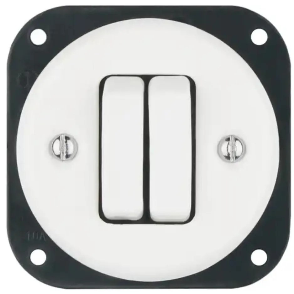 Bohemia-Design - Întrerupător dublu retro din porțelan, fără ramă, nr. 5, alb