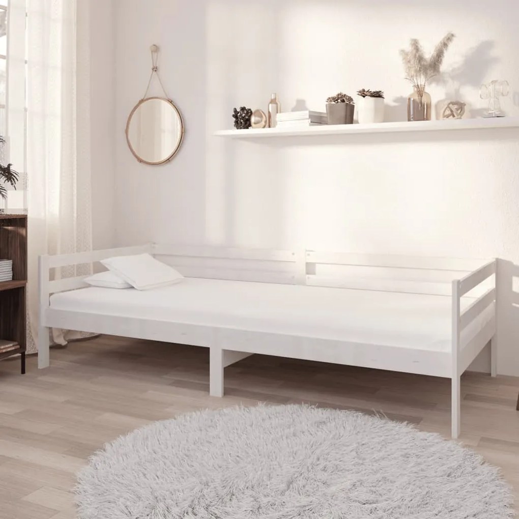 Pat de zi cu sertare, alb,90x200 cm,lemn masiv de pin