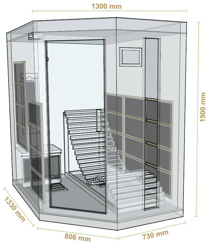 Infračervená sauna/ tepelná kabína Esbjerg s triplexným vykurovacím systémom a drevom Hemlock