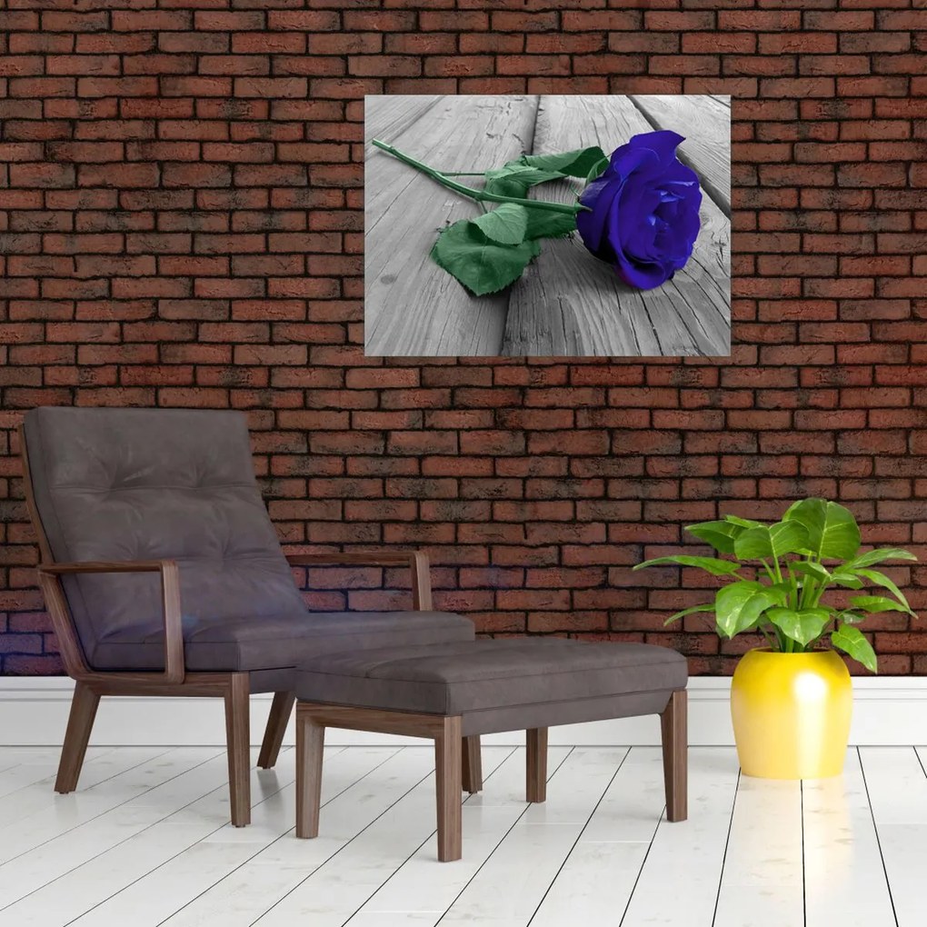 Tablou - Trandafir albastru cu tulpina verde (70x50 cm)