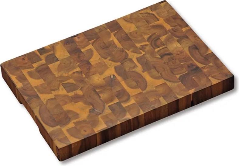 Tocator profesional Kesper 28151, 30 x 42 cm, Adancituri laterale pentru prindere, suprafata care protejeaza lamele, lemn de salcam, Maro inchis