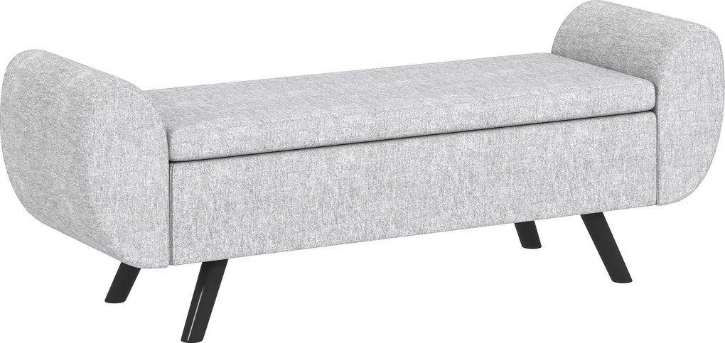 HOMCOM Bancă cu Spațiu de Depozitare cu Cotiere din Țesătură și Lemn 132x42x50 cm Gri | Aosom Romania