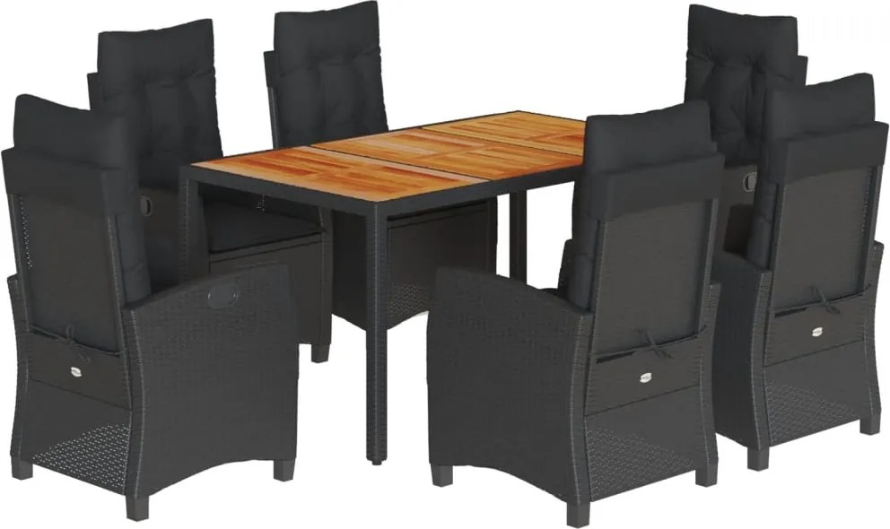 vidaXL Set mobilier de grădină cu perne, 7 piese, negru, poliratan