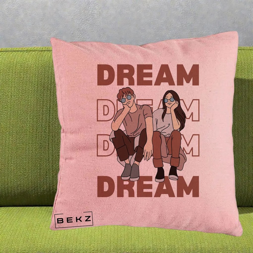 Perna Decorativa Dream Couple Aesthetic, 40x40 cm, Roz, Husa Detasabila, Perna Inclusa, BEKZ®