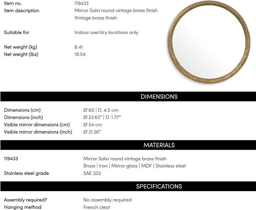 Oglinda Decorativa Design LUX Salvi Round, 60cm