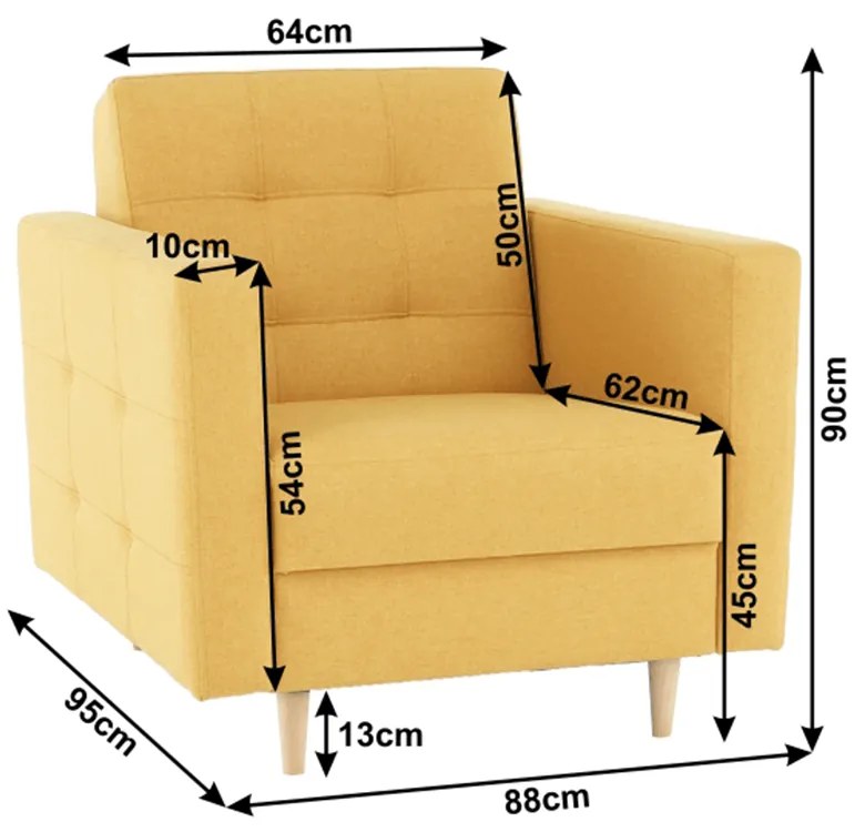 Fotoliu complet tapiţat, material textil muştar, AMEDIA
