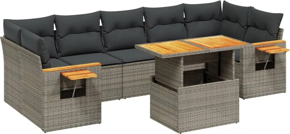 vidaXL Set canapele de grădină cu perne, 8 piese, gri, poliratan