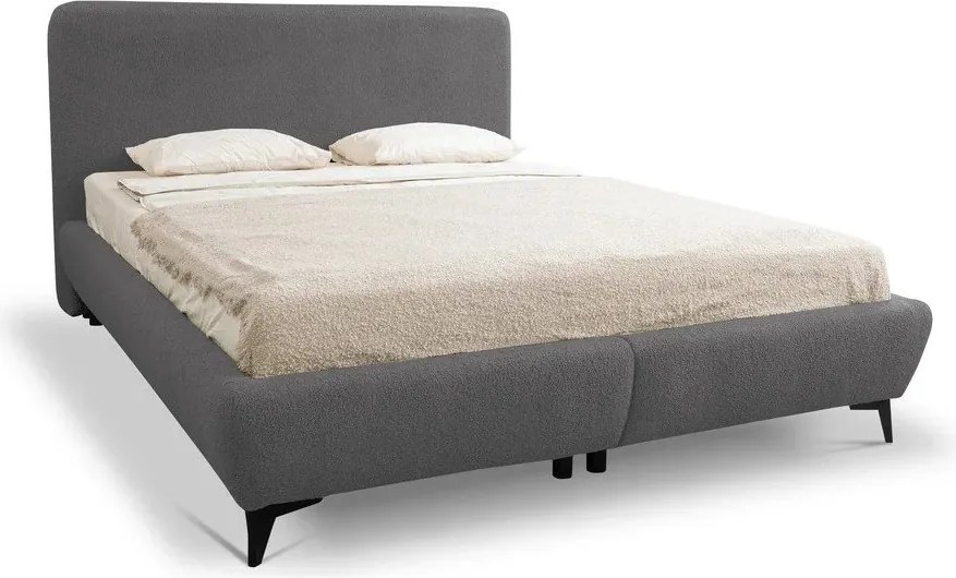 Pat matrimonial gri închis tapițat cu spațiu de depozitare cu somieră 140x200 cm Makapu – Makamii
