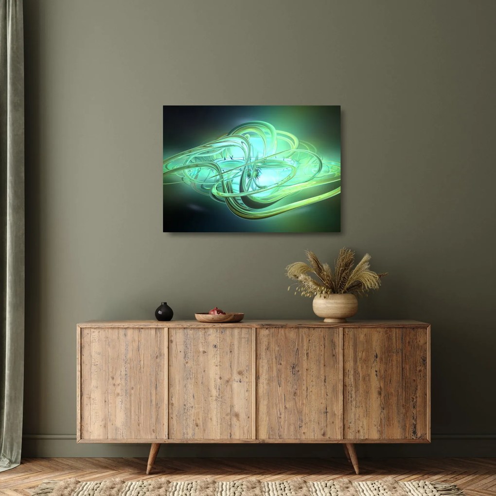 Tablou pe sticlă cu abstracție verde (70x50 cm)