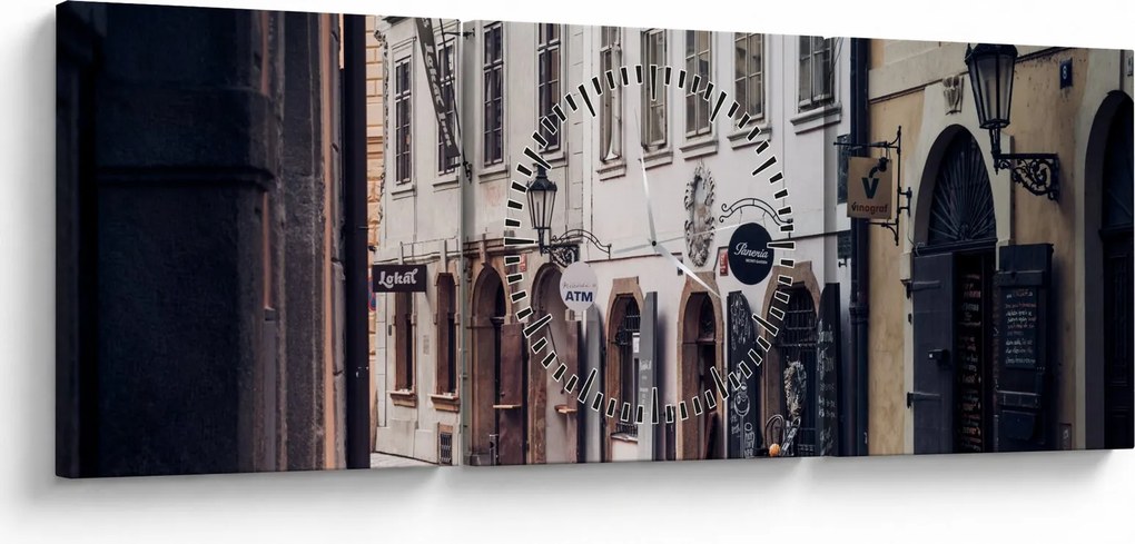 Tablou - Strada din Praga (cu ceas) (90x30 cm)