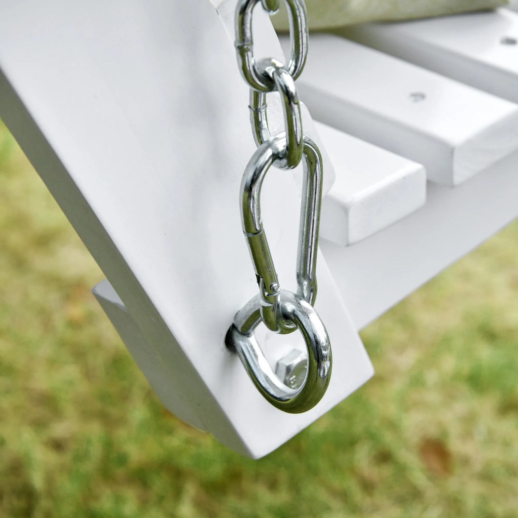 Outsunny Leagăn Suspendat pentru Exterior din Lemn de Brad cu Măsuță Rabatabilă și Suporturi pentru Pahare, Leagăn pentru Grădină sau Terasă cu 2-3 Locuri, Alb | Aosom Romania