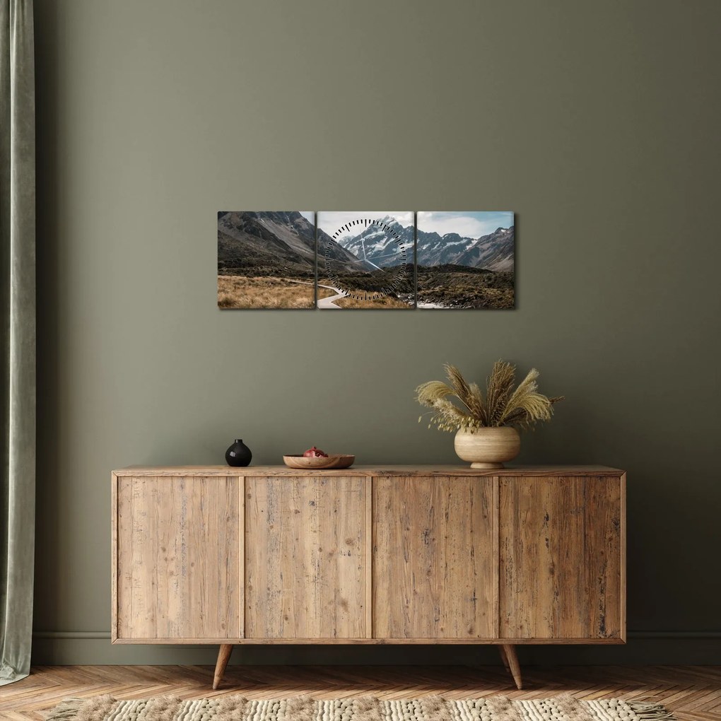 Tablou - Poteca în valea muntelui Mt. Cook (cu ceas) (90x30 cm)