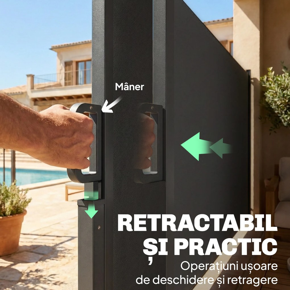 Outsunny Paravan Lateral Retractabil Impermeabil și UV50+, din Aluminiu, Oțel și Poliester, 420x185 cm, Gri Închis | Aosom Romania