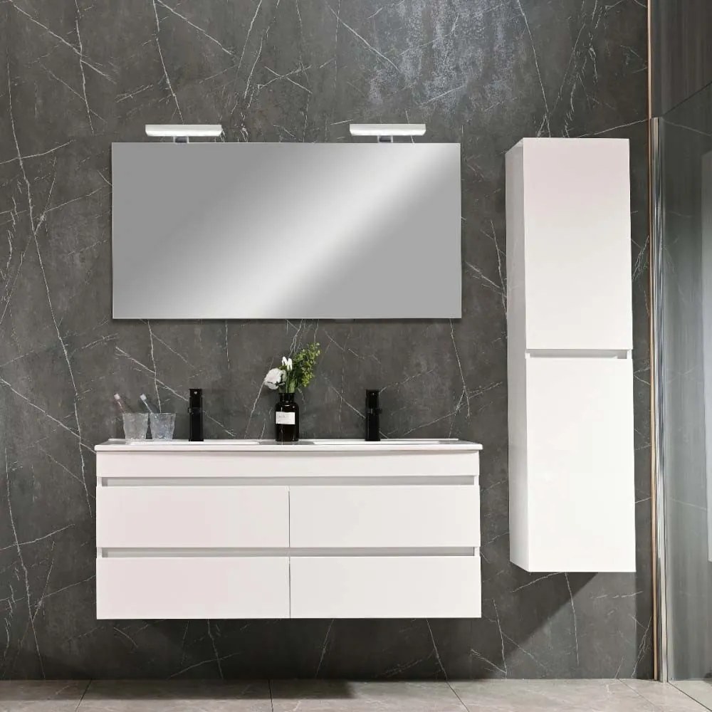 Mobilier de baie Cube 120 cm cu chiuvetă și oglindă ceramică 60x120 cm vopsit în alb lucios