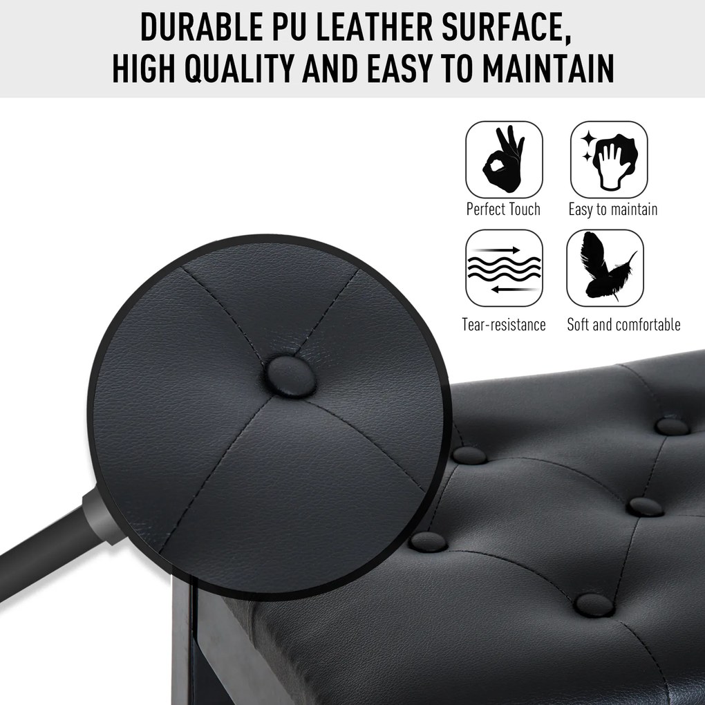 HomCom banca pian, spatiu depozitare, 75x35x50 cm, neagra | Aosom Ro