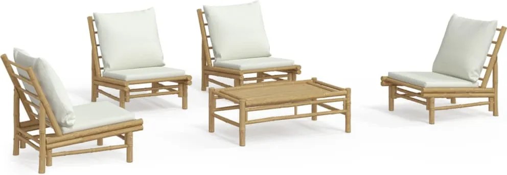 vidaXL Set mobilier de grădină cu perne alb crem, 2 piese, bambus