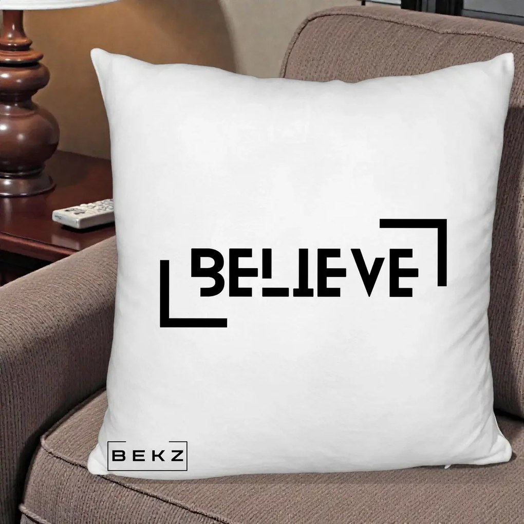 Perna Decorativa Believe Minimalist, 40x40 cm, Alb Pufos, Husa Detasabila, Perna Inclusa, BEKZ®