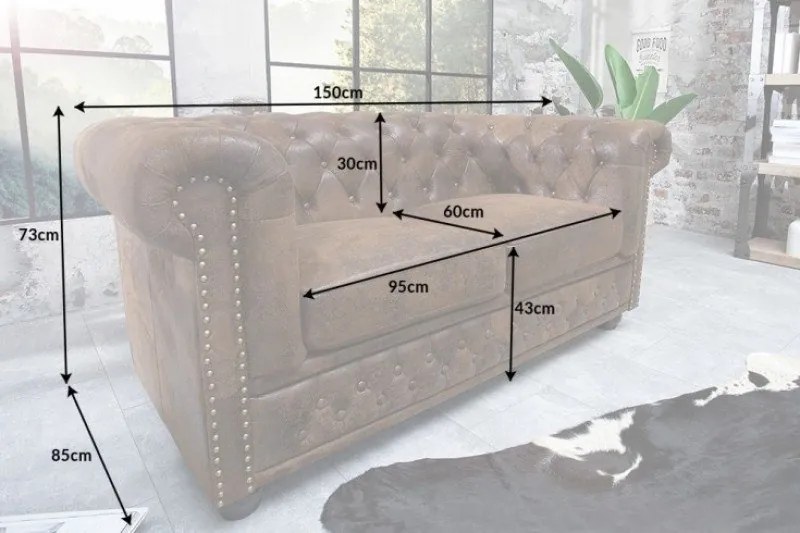 Canapea clasica stil englezesc Chesterfield 2 locuri maro antic