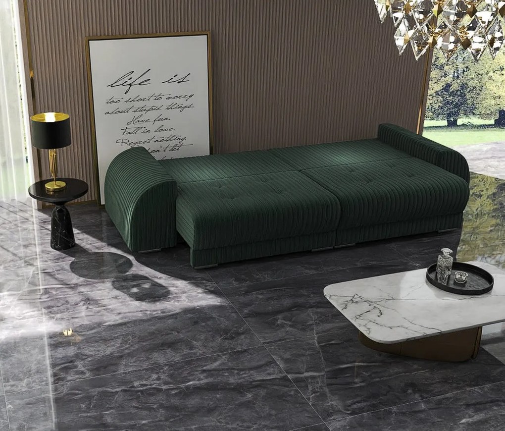 Canapea extensibilă dumonde cu 2 lăzi de depozitare si sezut confortabil din spuma high-density, Verona Ambience Green 310x100 cm