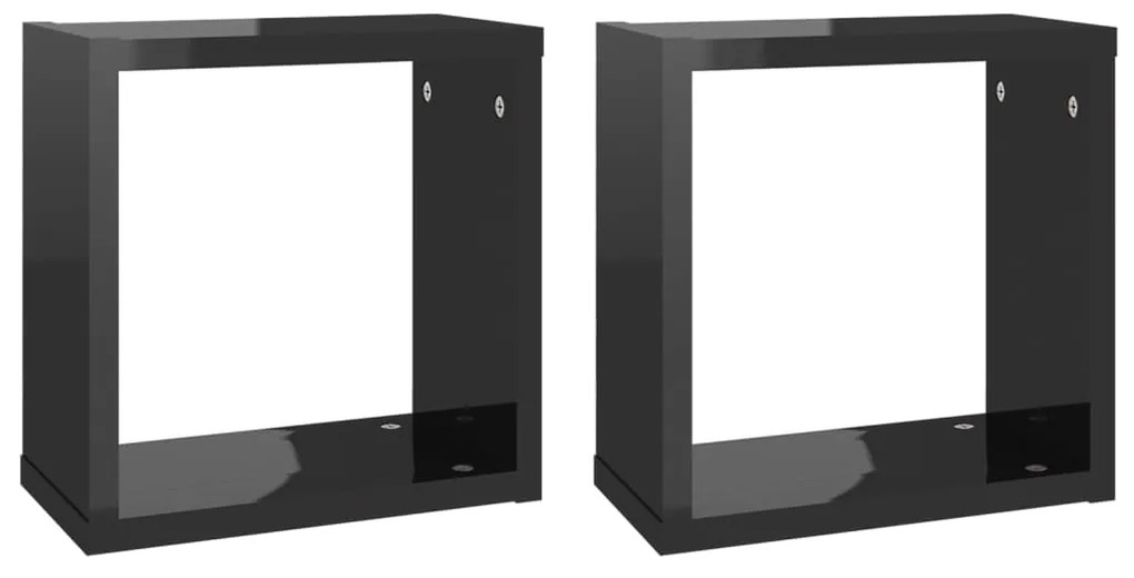 807019 vidaXL Rafturi de perete cub 2 buc. negru extralucios 30x15x30 cm