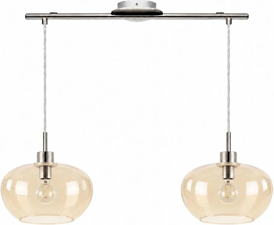 BRILAGI-LED Lustră pe cablu RETRO GLASS 2xE27/60W/230V crom mat/bej fumuriu
