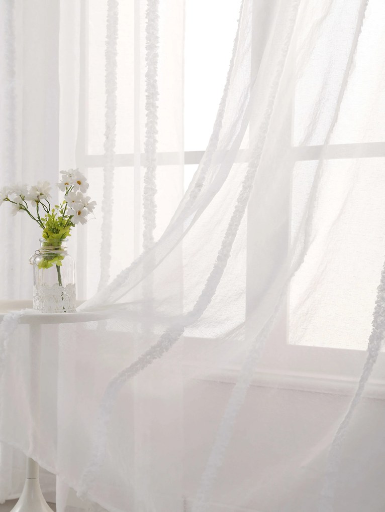 Draperie alba TASMA cu model 140x250 cm Agatat: Inele metalice