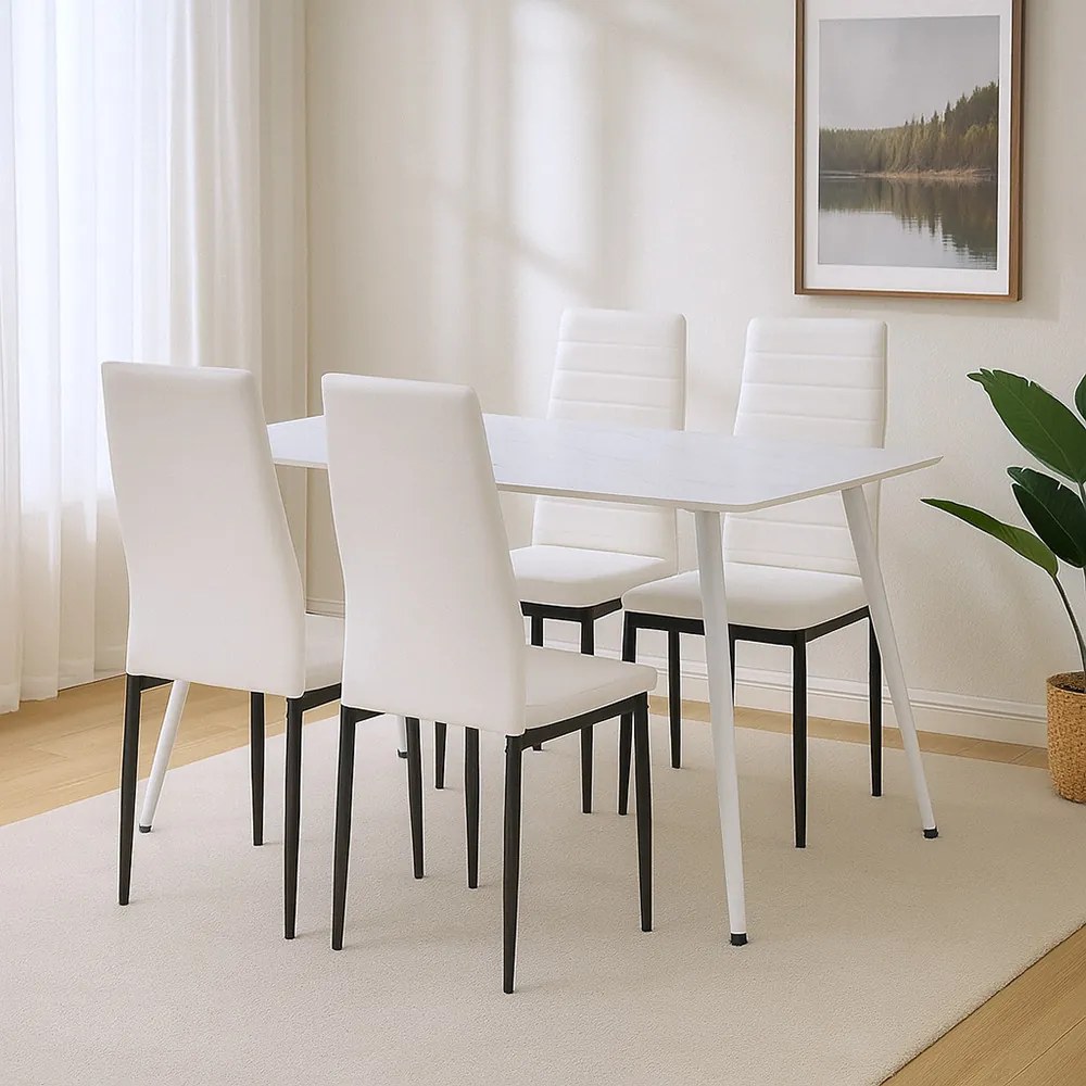 Renton 4+1 dining set alb-negru