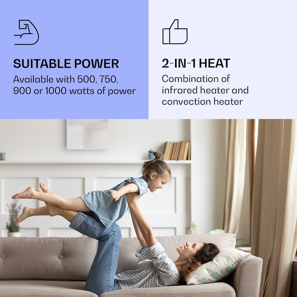 Klarstein La Palma 750 încălzitor smart 2 în 1 Convector infraroșu 85 x 60 cm 750 W partea frontală cu oglindă