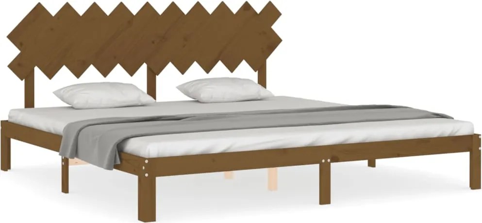 vidaXL Cadru pat cu tăblie, maro miere, 200x200 cm, lemn masiv