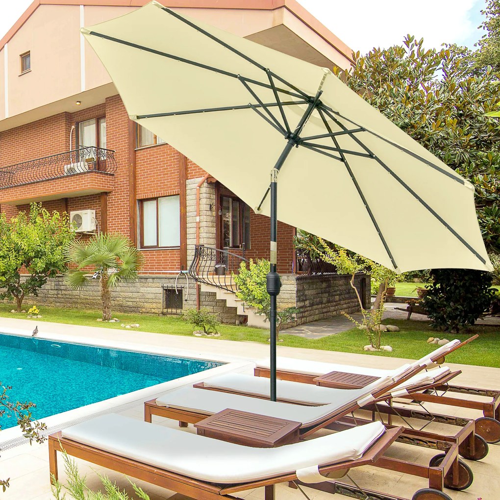 Outsunny Umbrelă de Grădină Inclinabilă Ø265 cm cu 32 Lumini LED Solare și Manivelă, Umbrelă de Exterior cu 8 Spițe, din Oțel, Poliester, pentru Terasă, Curte, Balcon, Bej | Aosom Romania