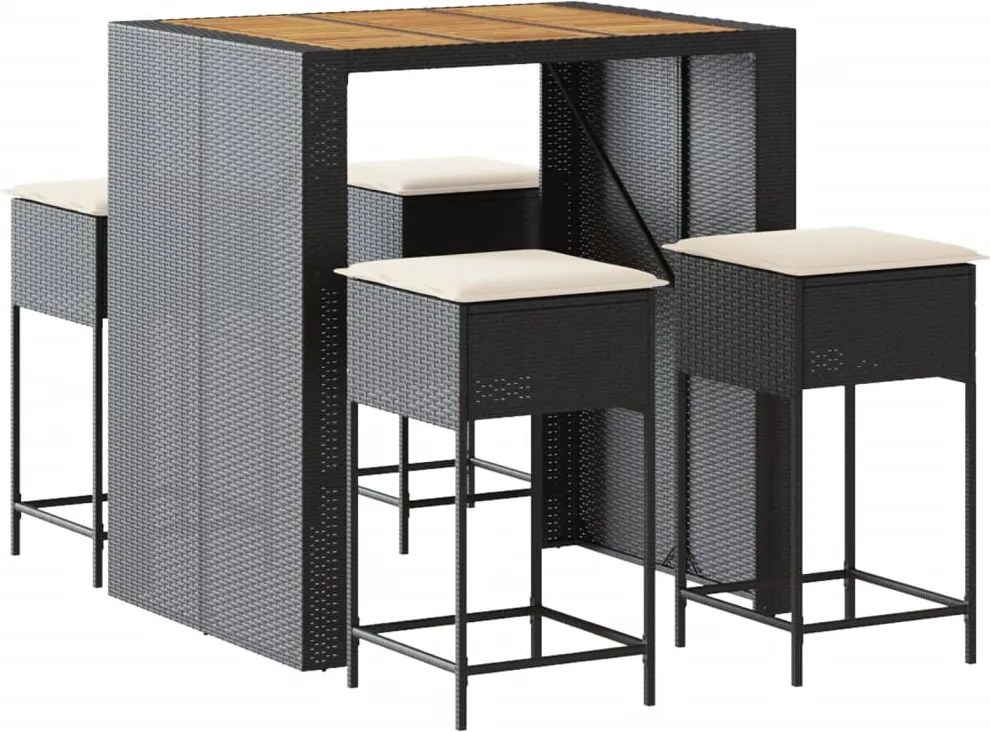 vidaXL Set mobilier bar de grădină cu perne, 5 piese, negru, poliratan