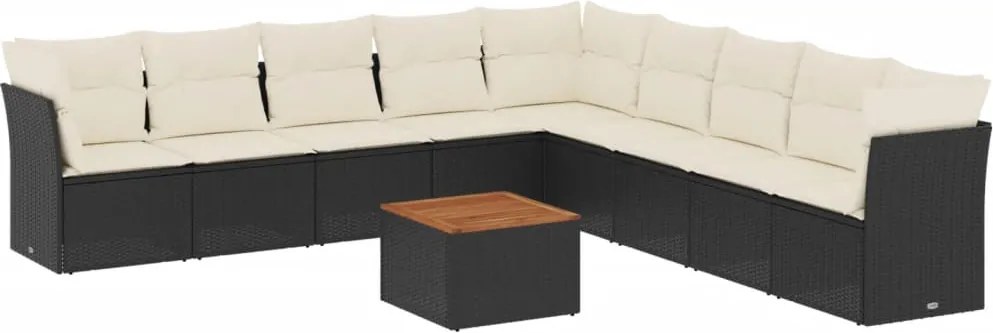 vidaXL Set canapele de grădină cu perne, 10 piese, negru, poliratan