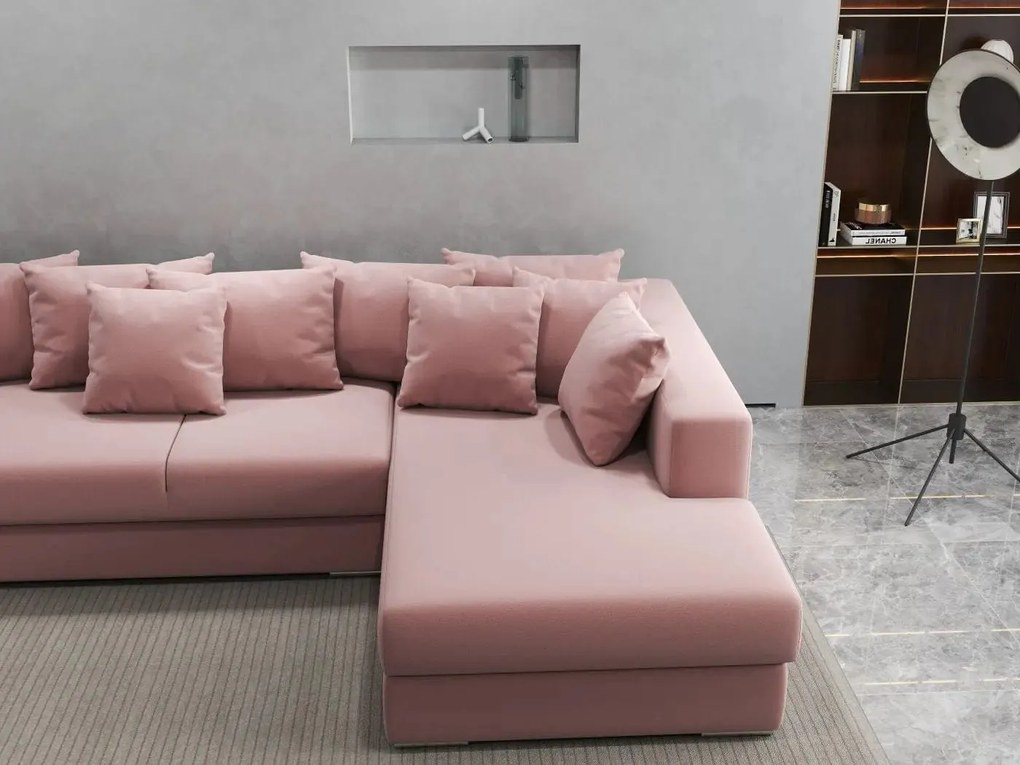 Colțar extensibil dumonde cu ladă de depozitare si sezut confortabil din spuma high-density, Gloria Royal Pink II 320x183 cm