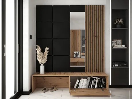 Mobilier hol Anrolat I (Stejar artisan + Negru + albastru) (cu oglindă). 1104697