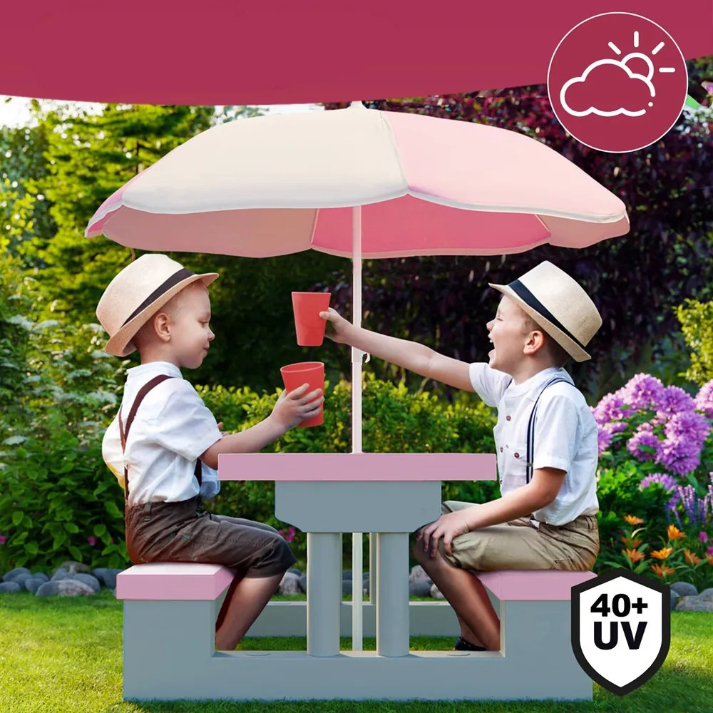 Set de șezut pentru copii cu umbrelă de soare JASMIN, 67x78,5x42,5cm, roz/gri Spielwerk