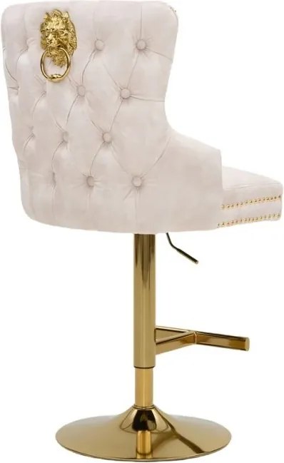Set de 2 scaune de Bar Stil Baroc, Catifea, Bej, Metal, Auriu, Castle