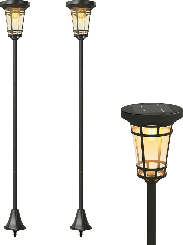 Outsunny Felinar solar set 2 buc. Lampă de podea reglabilă 180 cm cu 2 moduri de luminozitate, senzor de lumină, comutator, IP44 | Aosom Romania