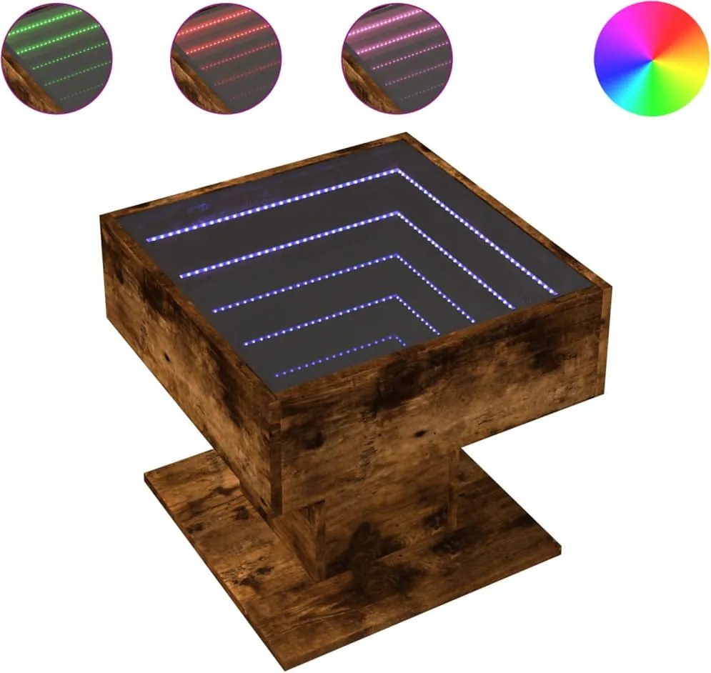 vidaXL Măsuță de cafea cu LED stejar fumuriu 50x50x45cm lemn prelucrat